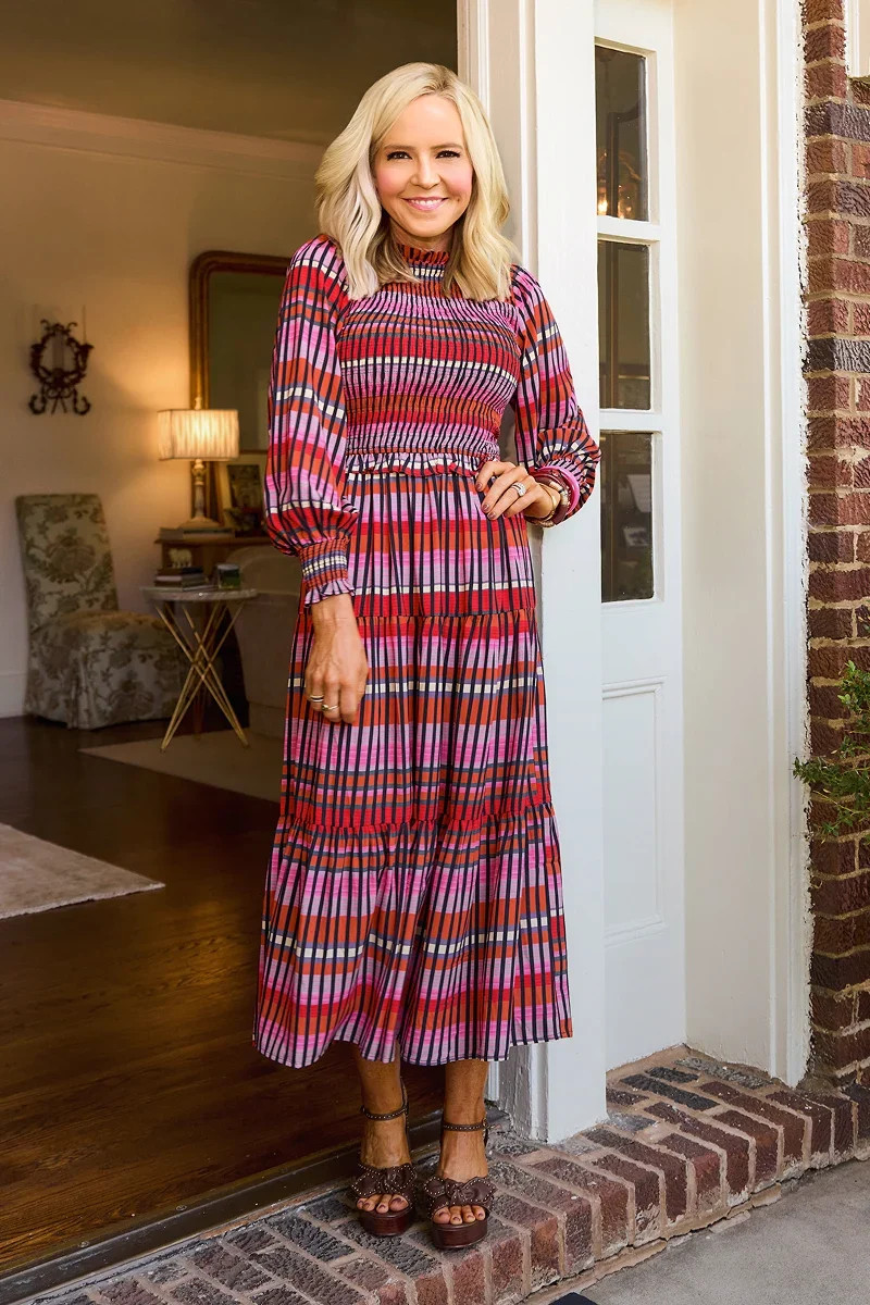 Lyles Black Multi Smocked Midi Dress | Avara