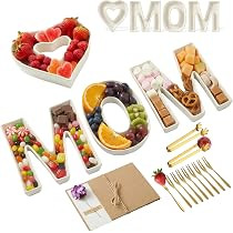 Mother’s Day & Birthday Gifts for Mom - Ceramic "MOM" Letter Candy Dishes & Charcuterie Board Set with 12 Gold Serving Utensils & 3D Greeting Card - Unique Table Decor for Party & Afternoon Tea | Amazon (US)