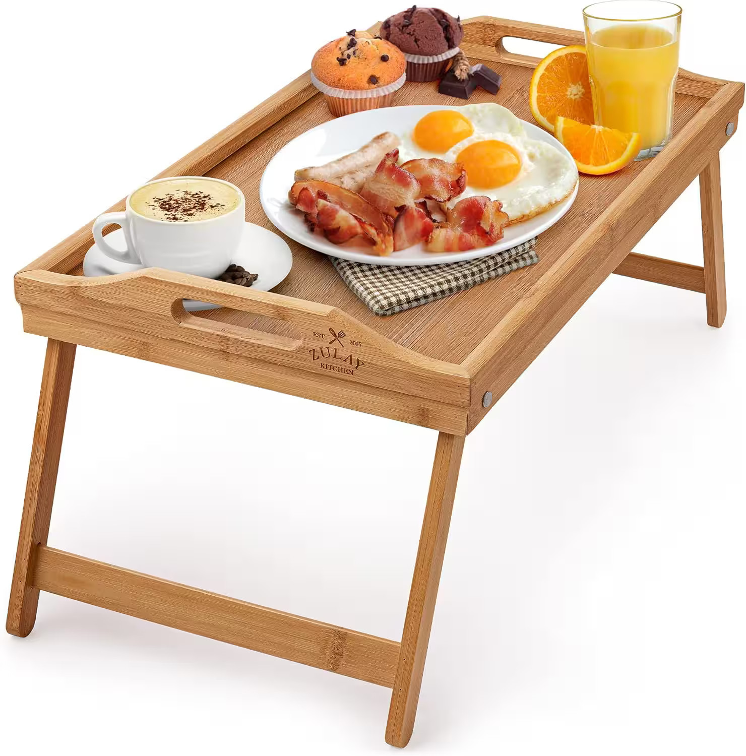 Zulay Kitchen - Bamboo Folding Breakfast Tray - Bed & Snack Tray with Legs, Laptop Desk - Brown | Best Buy U.S.