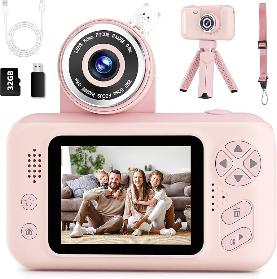 Kids Camera Girls for 3 4 5 6 7 8 9 Years Old Girls,1080P HD Video Selfie Camera with 32G SD Card... | Amazon (US)