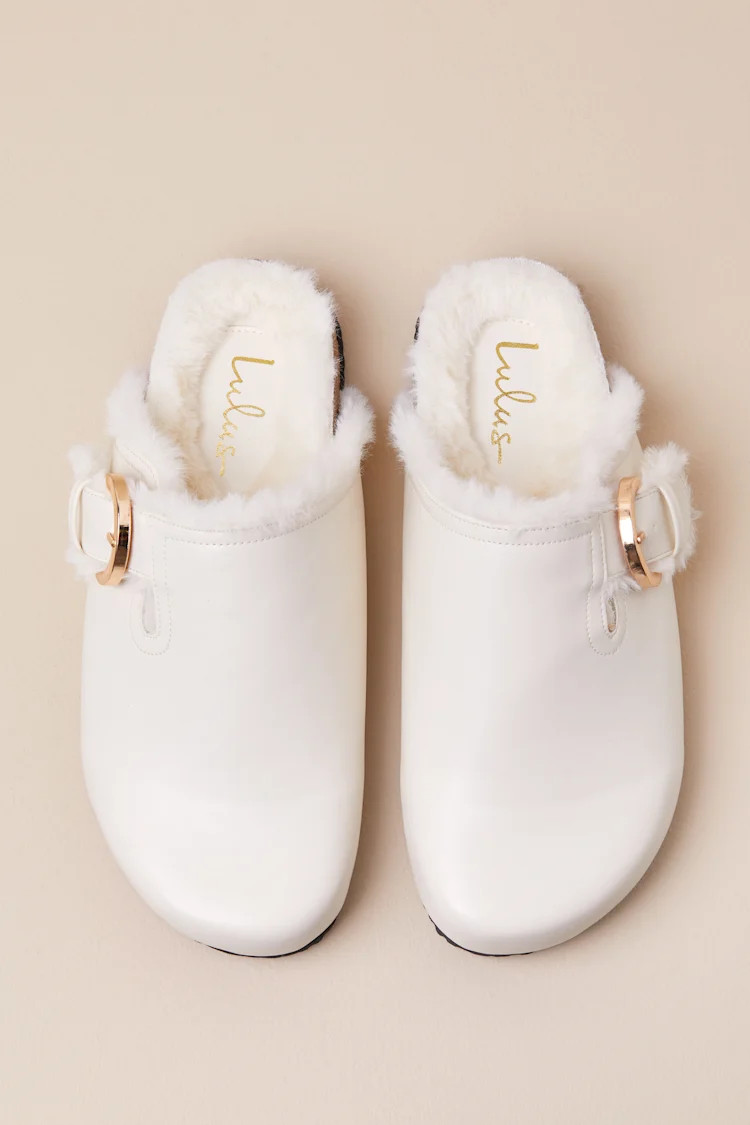 Carrina Bone Faux Fur Buckle Mule Slides | Lulus