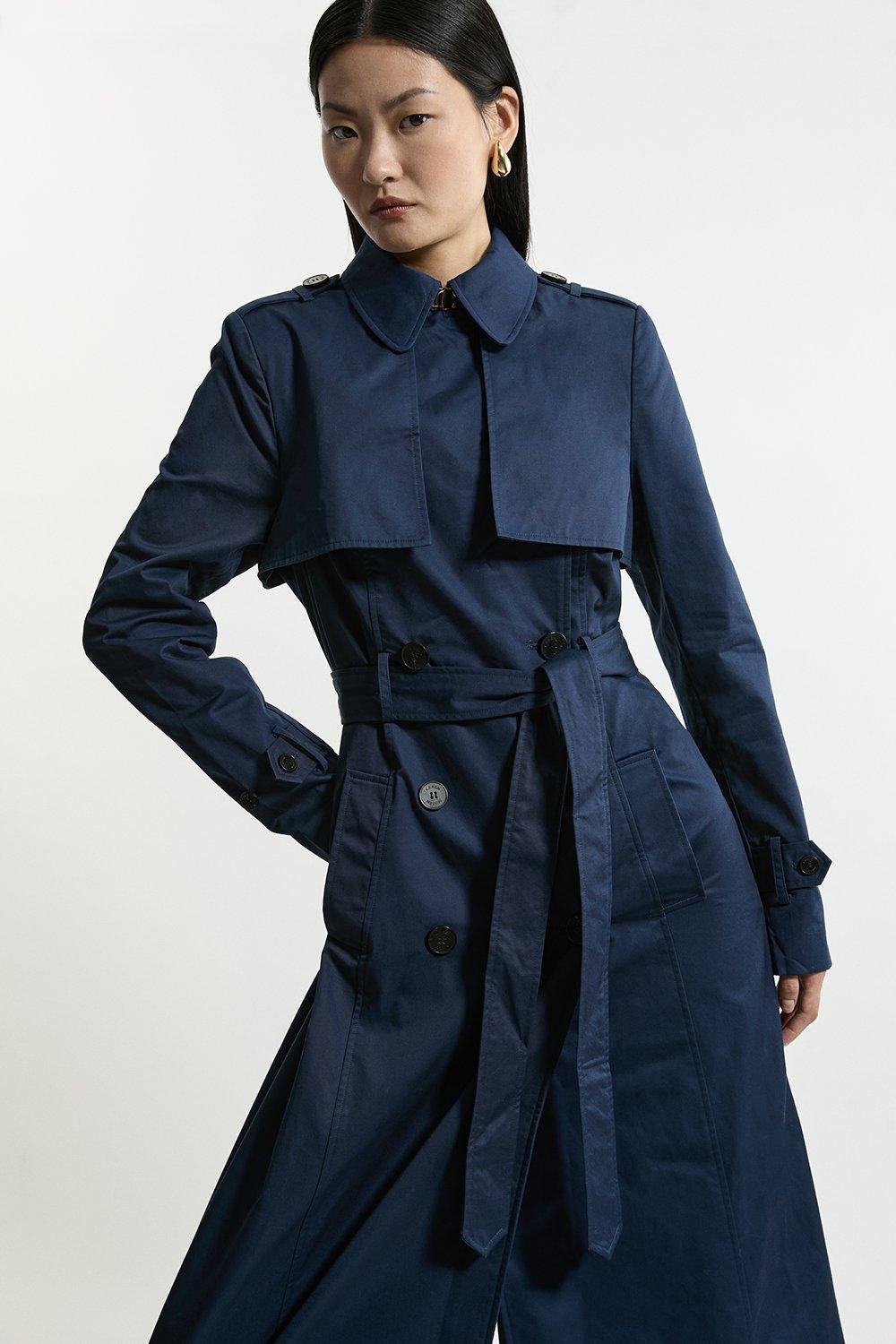 Tailored Wrap Storm Flap Belted Longline Trench Coat | Karen Millen | Karen Millen UK + IE + DE + NL