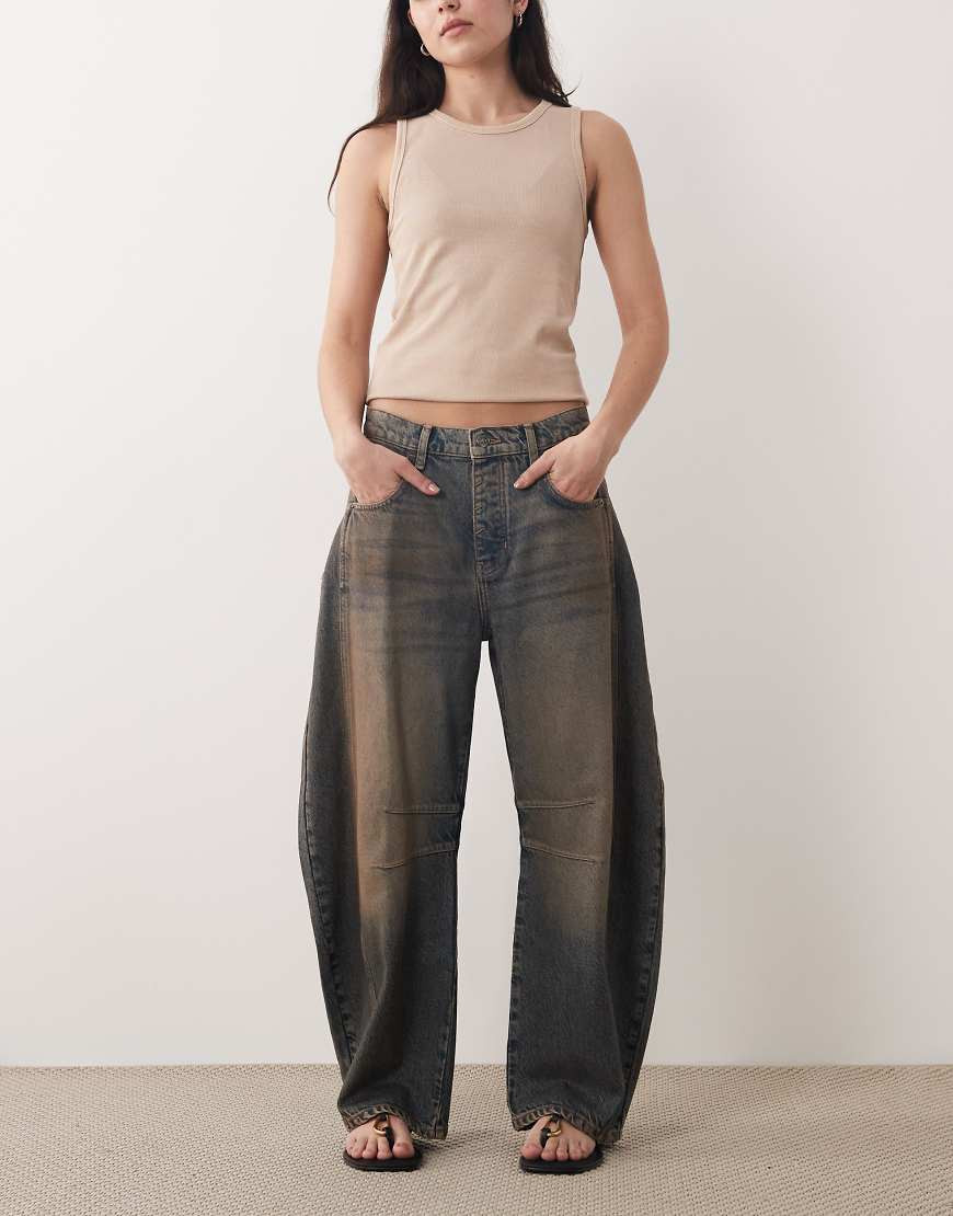 Free People good luck mid rise barrel jean in blue | ASOS (Global)