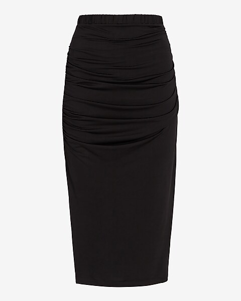 High Waisted Silky Ruched Side Midi Skirt | Express