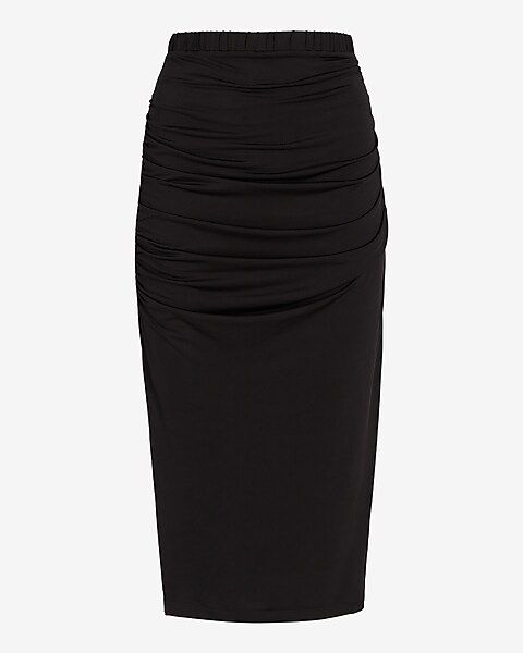 High Waisted Silky Ruched Side Midi Skirt | Express