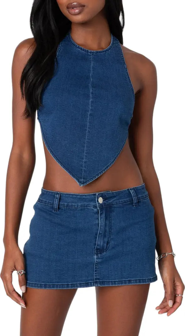EDIKTED Sydnie Open Back Denim Halter Top | Nordstrom | Nordstrom