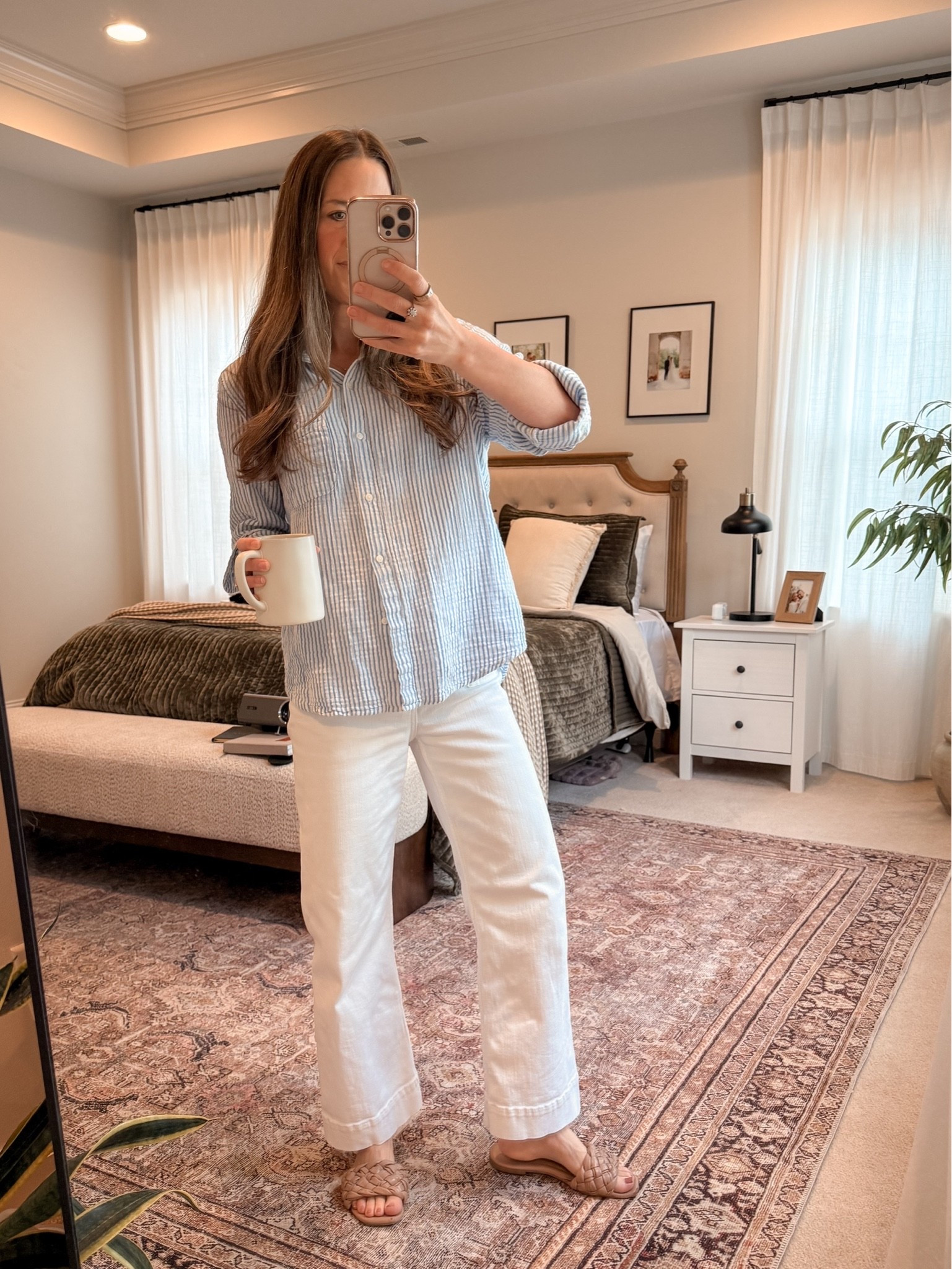 Easy summer capsule outfit 🫶🏼 Coastal + classic: @onequince gauze button-down (size S) with my favorite cropped white jeans from @Anthropologie + simple flat sandals (mine are older Target—linking a similar pair). Perfect for “what to wear with white jeans,” casual workwear, weekend errands, or a beach vacation outfit.
✨ Quince code: INFG-26LINENANDLIGHTCO10

#LTKgrwm #LTKootd #LTKSeasonal