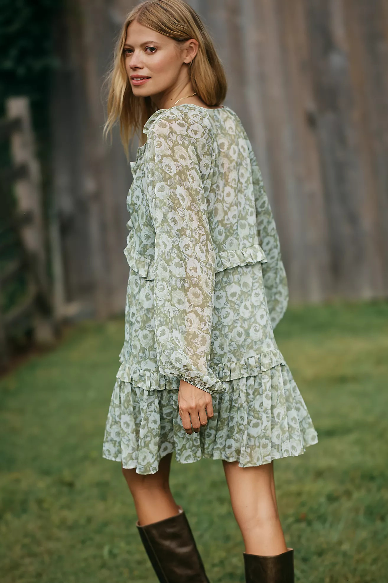 @loverlygrey x Anthropologie Puff-Sleeve Ruffle Mini Dress | Anthropologie (US)