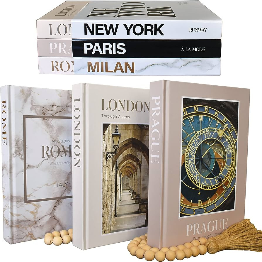 Decorative Books with Blank Pages, Removable Dust Covers, Wooden Bead Garland and Twine - 7 piece... | Amazon (US)