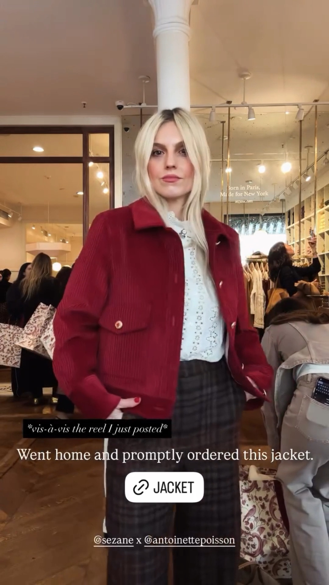 @sezane x @antoinettepoisson *vis-à-vis the reel I just posted* Went home and promptly ordered this jacket.

#LTKootd #LTKvlog #LTKHoliday