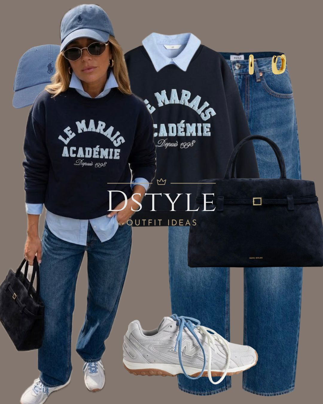 Preppy street style for coffee runs & casual days 💙 Layering a graphic sweatshirt over a poplin shirt is my favorite trick. Tap below shop the look.

tags: preppy sweater outfit, blue cap, New Balance sneakers, layered fall style 

 #LTKootd #LTKmomlife #LTKTravel