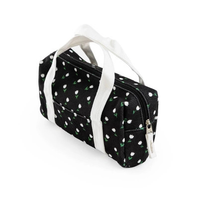 Yoobi Single Zip Corduroy Pencil Pouch Black Mini Tulips | Target