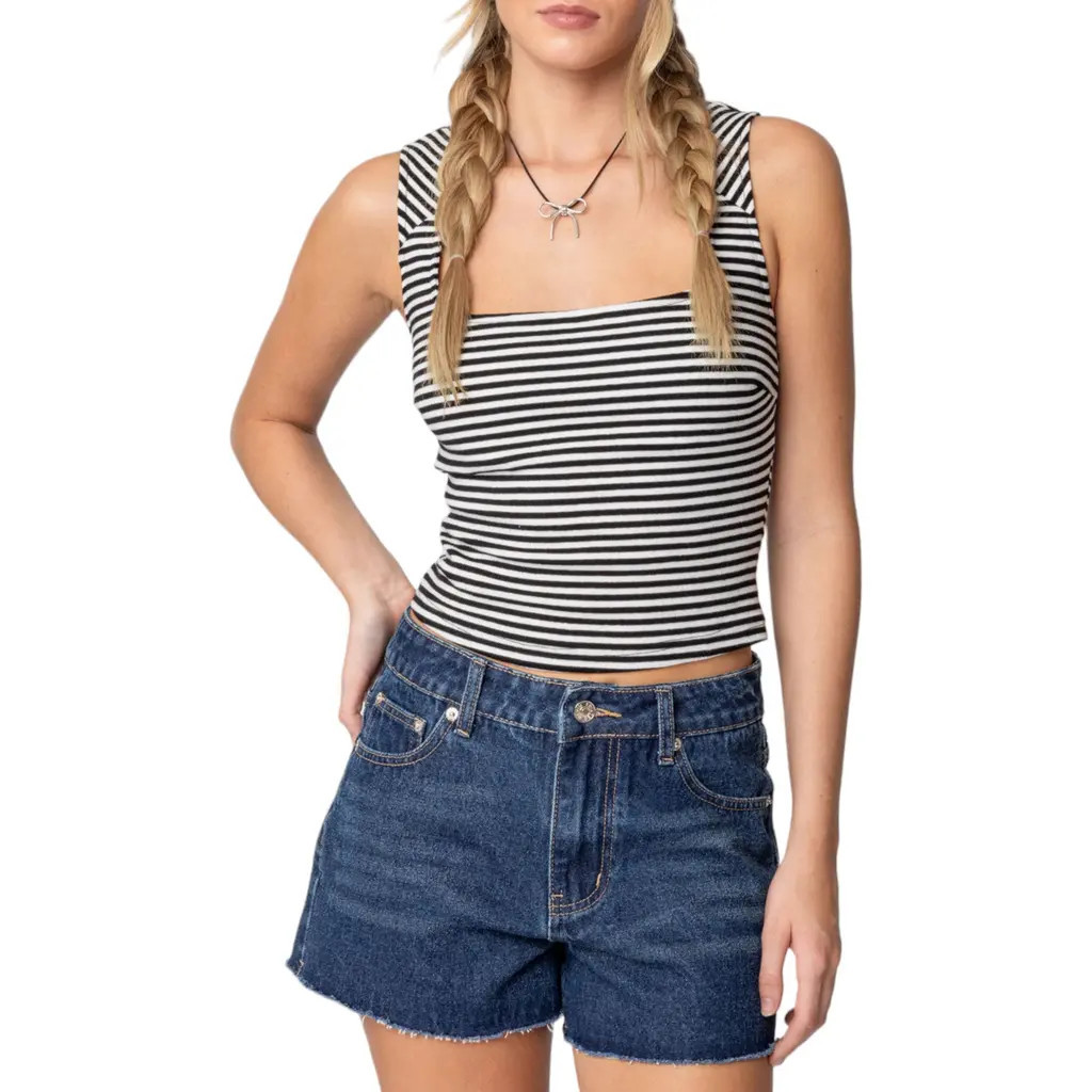 EDIKTED Dillan Stripe Tank in Black-And-White at Nordstrom, Size X-Small | Nordstrom