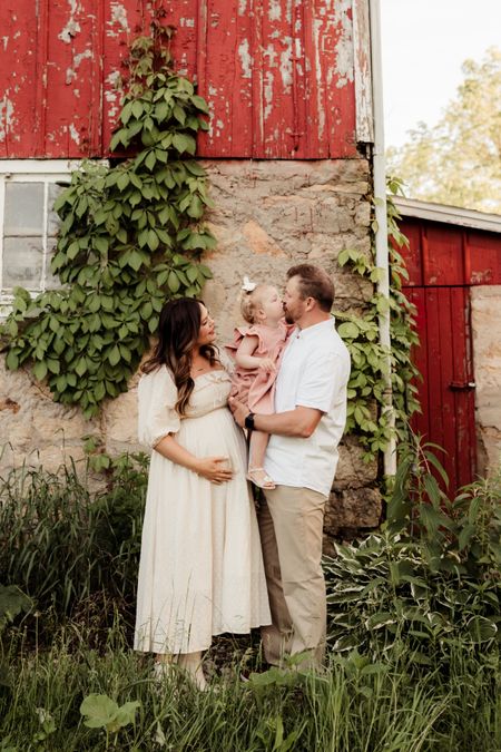 Family photos outfit details // non maternity dress / maternity photos / size large in dress, Laylas dress is true to size and Conor’s outfit is also tts 

#LTKFamily #LTKStyleTip #LTKBump