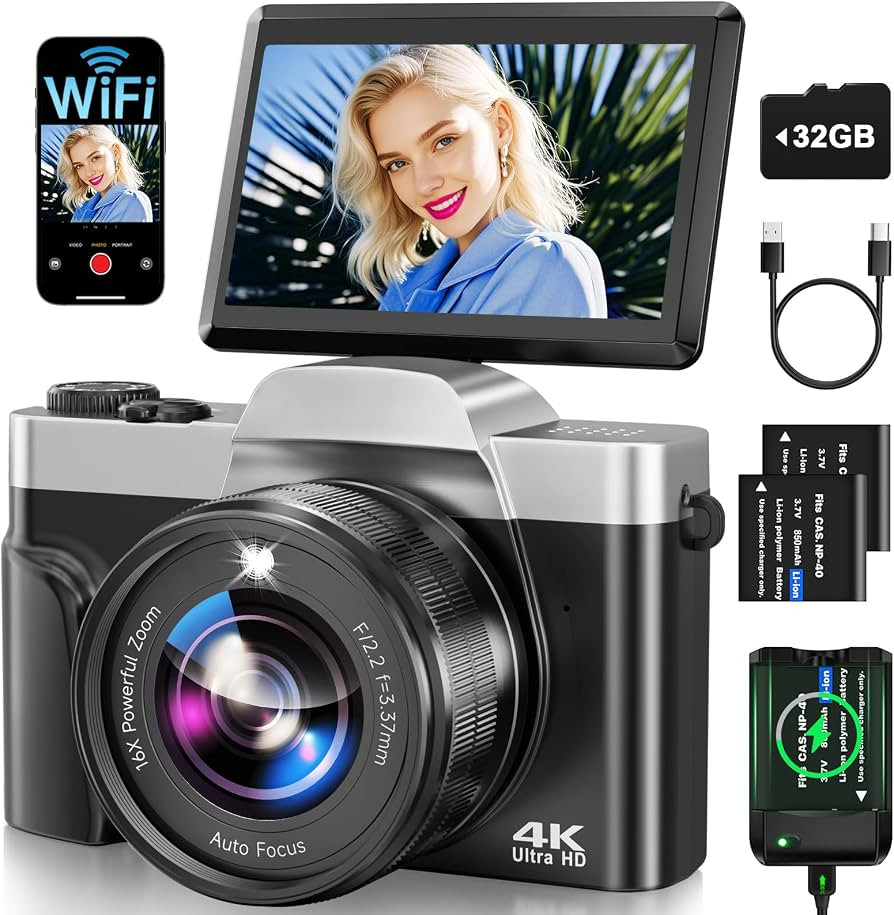 4K Digital Camera for Photography with WiFi 64MP Auto-Focus Vlogging Camera for YouTube Video 3''... | Amazon (US)