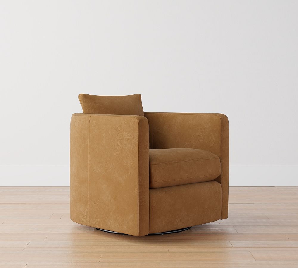 Ayden Barrel Arm Leather Swivel Chair | Pottery Barn (US)
