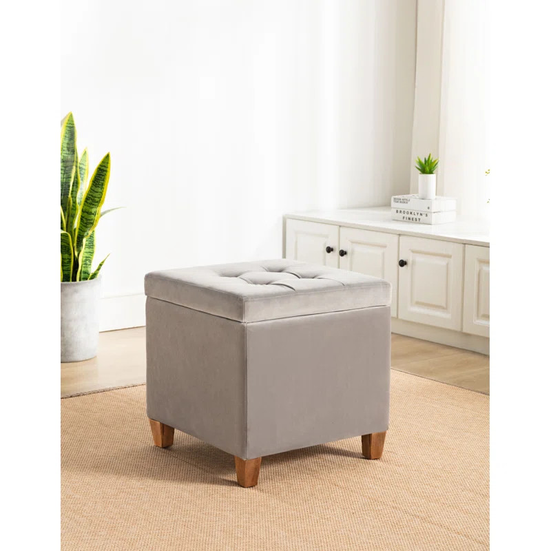 Benda 17.5" Velvet Tufted Square Storage Ottoman | Wayfair North America