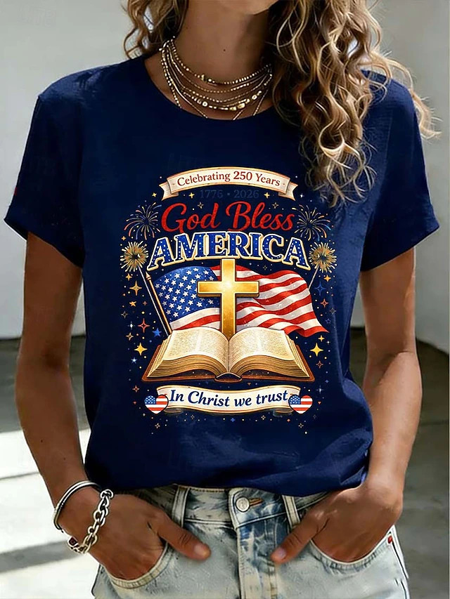 American Independence Day Women's T Shirt Print Graphic Flag Letter Vintage Fashion Stylish Short... | Lightinthebox