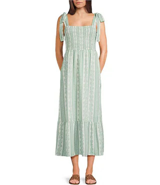 Blu Pepper Floral Printed Tie Shoulder Midi Dress | Dillard's | Dillard's