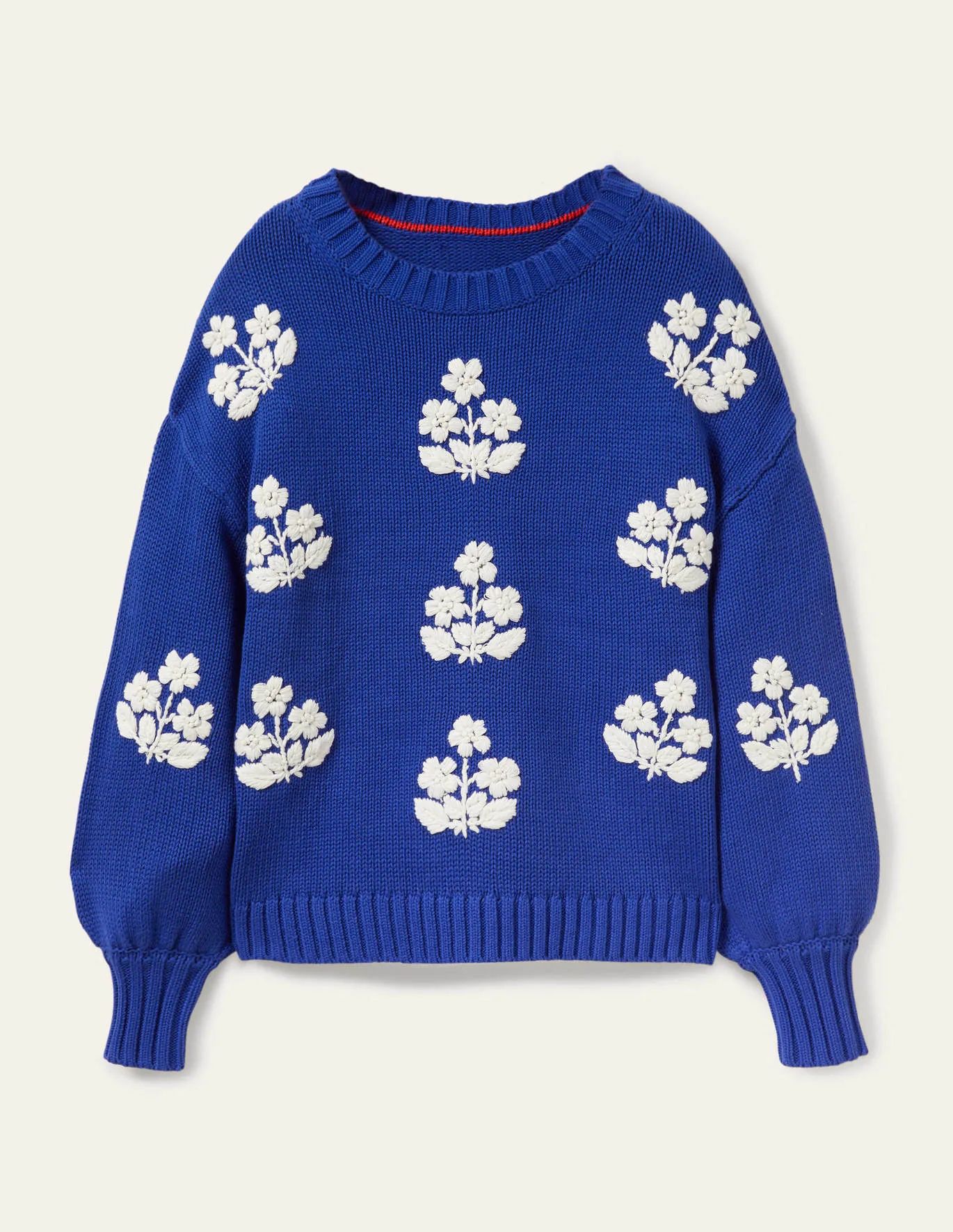 Embroidered Blouson Sweater - Silver Melange, Berries | Boden US | Boden (US)