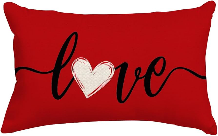 RABUSOFA Valentine's Day Throw Pillow Cover,12x20 Inch Red Love Heart Quotes Holiday Anniversary ... | Amazon (US)