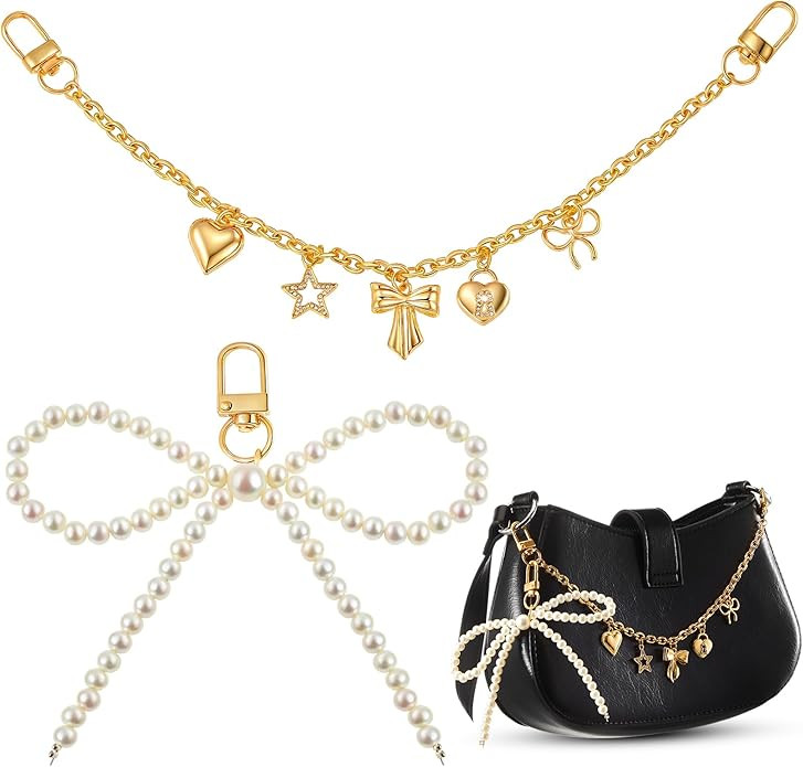 Tondiamo 2 Pcs Bag Charm Pearl Keychain Gold Heart Pendant Purse Charms Accessories for Women Han... | Amazon (US)