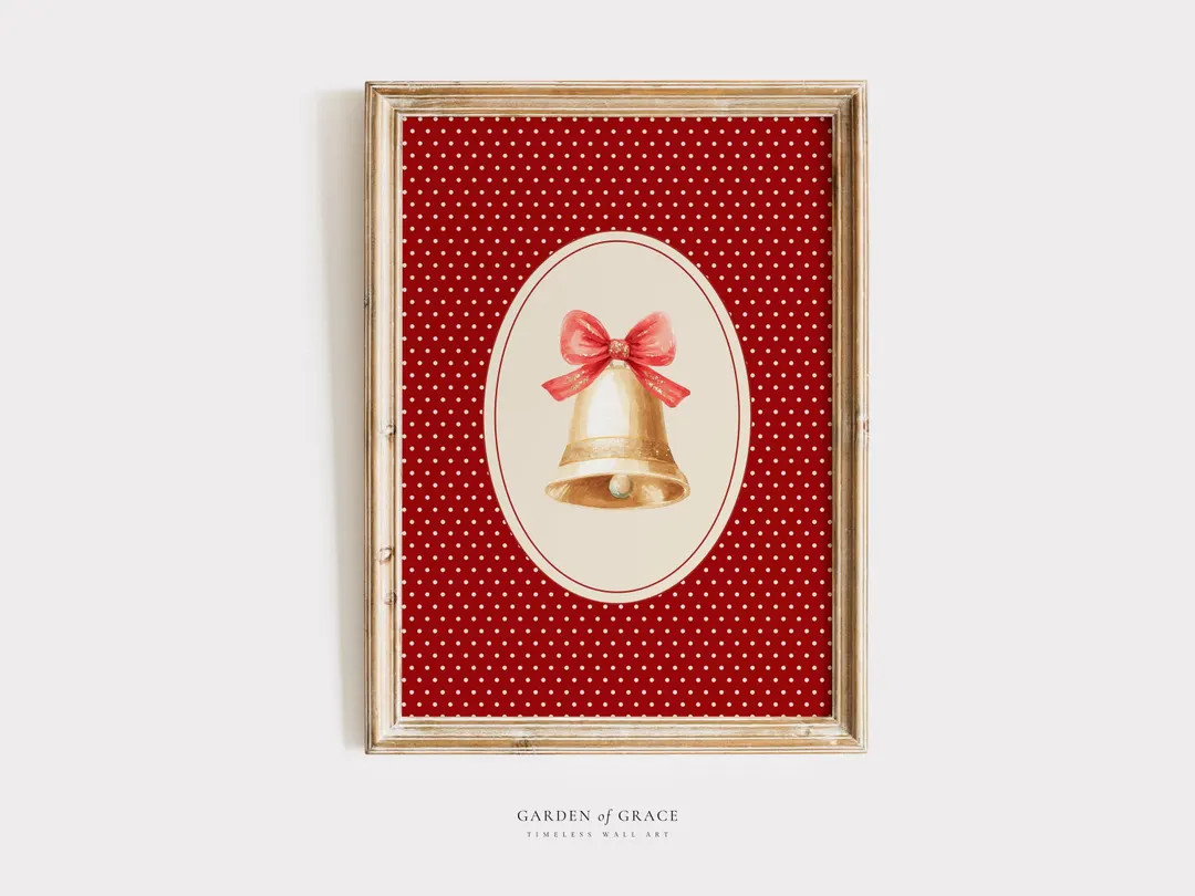 Christmas Bell Nursery Wall Art Print, Classic Christmas Kid's Room Decor, Red Xmas Prints, Winte... | Etsy (US)