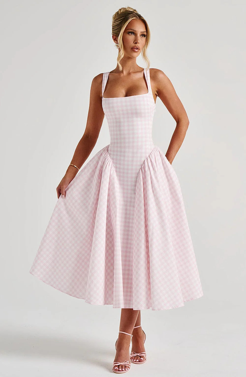 Sherrie Midi Dress - Blush Gingham | Babyboo (global)