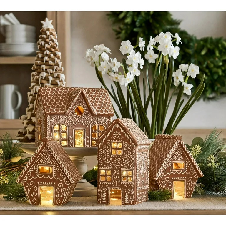 NANIL Gingerbread House Christmas Decor - 6.6 Inch Handcrafted Gingerbread House With Warm LED Li... | Walmart (US)
