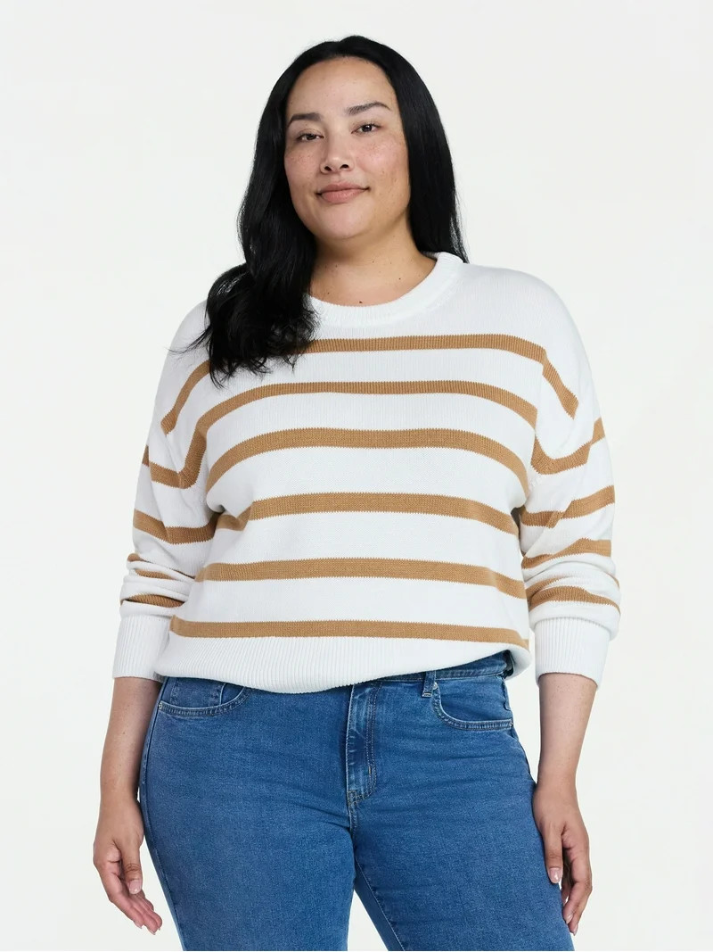Time and Tru Women's Pullover Crewneck Sweater with Long Sleeves, Sizes XS-XXXL | Walmart (US)