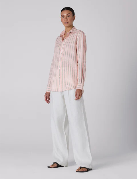 The Boyfriend: Linen, Pink and Green Stripe | With Nothing Underneath