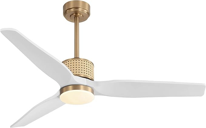 52" Ceiling Fan with Light – Remote Control, Solid Wood, Quiet Reversible DC Motor, White/Gold ... | Amazon (US)