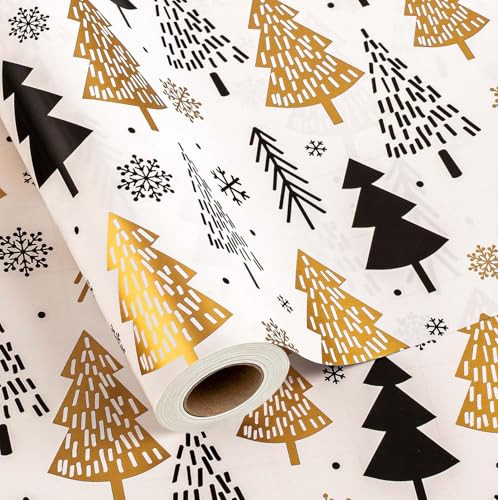 MAYPLUSS Christmas Trees Wrapping Paper - 17 Inch X 33 Feet - Minimalistic Elegant Christmas Trees with Gold Design Winter Holiday Gift Wrap Sheet for Party, DIY Crafts & Festive Decoration | Amazon (US)