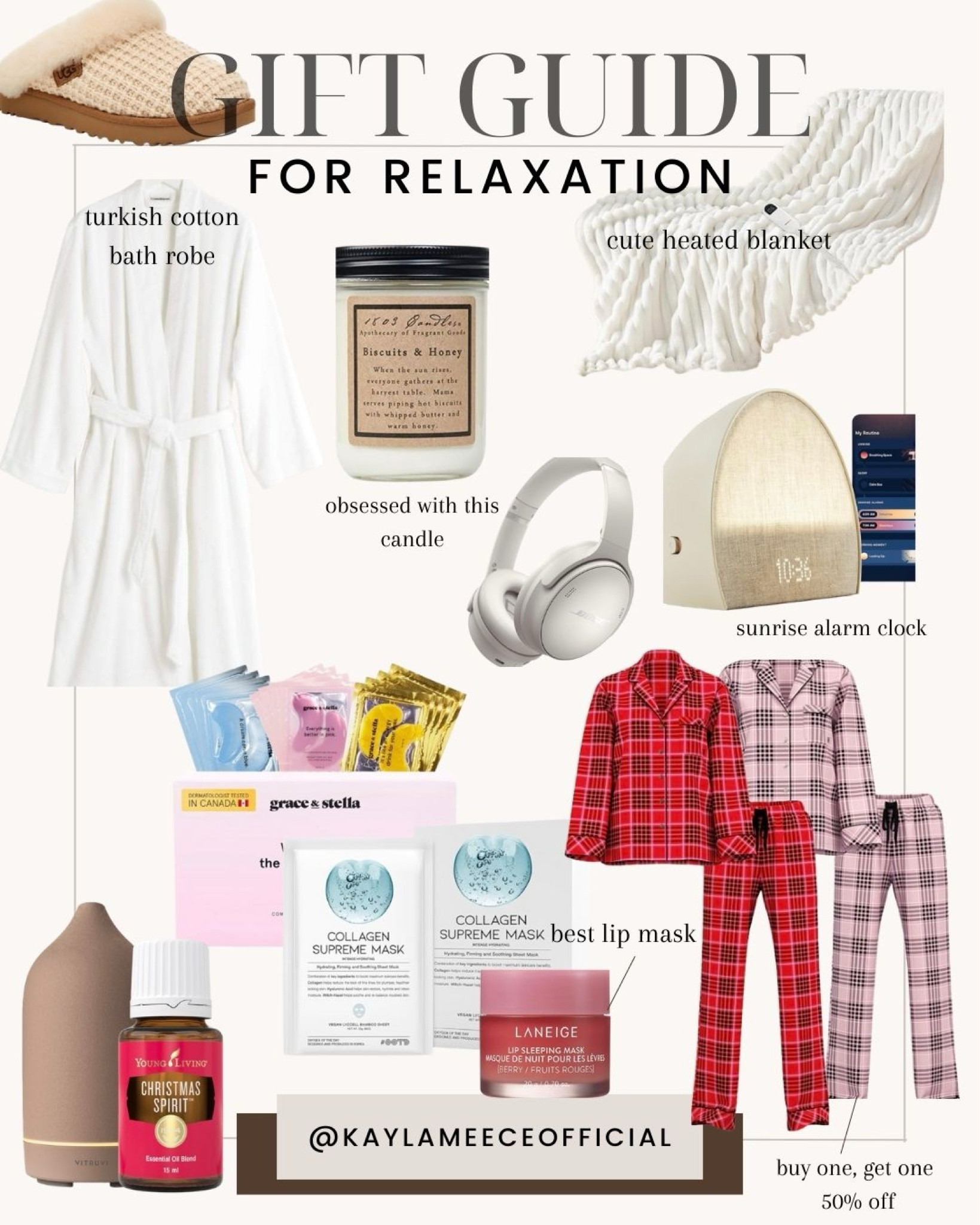 Gift Guide for Relaxation 

#selfcare #selfcaregiftguide #homebodygifts #cuteheatedblanket #bedsure #flannelpajamas #womensmatchingpajamas #cutepajamasets #cutediffuser #christmascandle #christmasscent #turkishrobe #cottonrobe #womensrobe #noisecancellingheadphones #hatch #sunrisealarm #meditationalarm #uggslippers #uniquegiftideas #giftsforher #giftsformom #giftsforsister #giftsforgrandma #holidaygiftideas2024 #2024giftguides #stockingstufferideas #stockingstuffer2024

#LTKHoliday #LTKGiftGuide #LTKCyberWeek