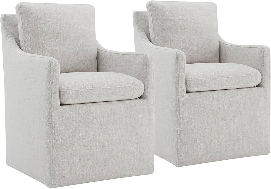 Upholstered Dining Chairs with Casters No Assembly Modern Accent Armchair with Rollers for Dining... | Amazon (US)