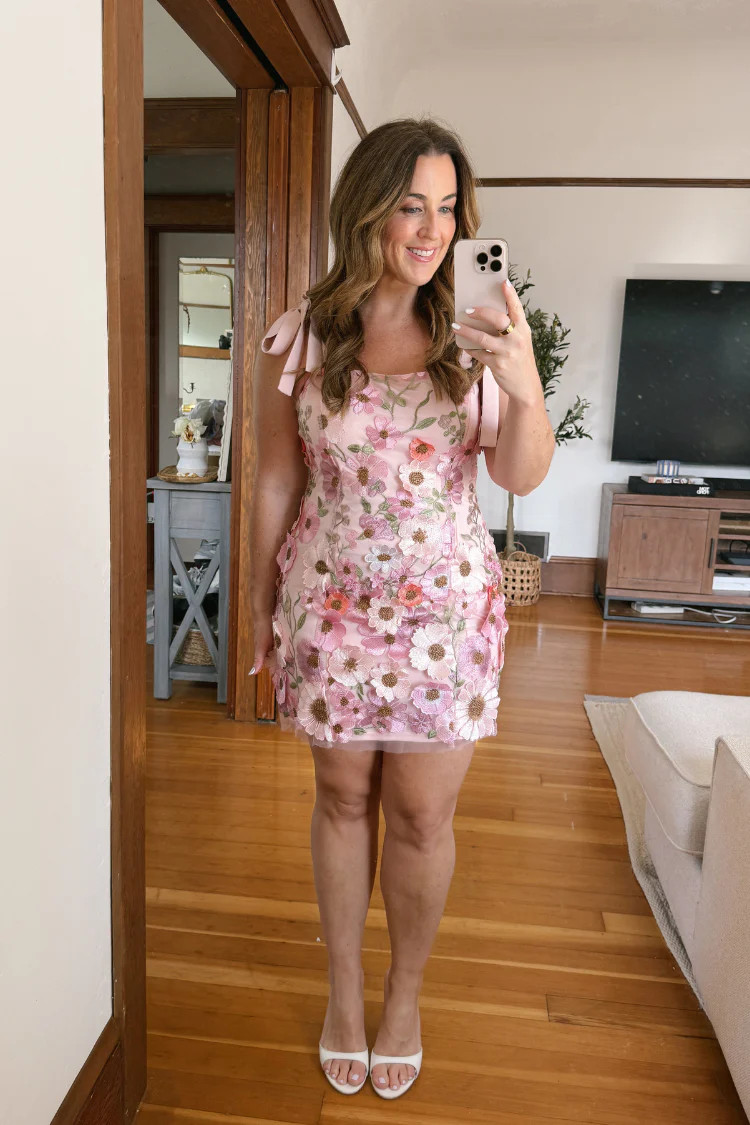 Petal Party Pink 3D Floral Mini Dress | Confête