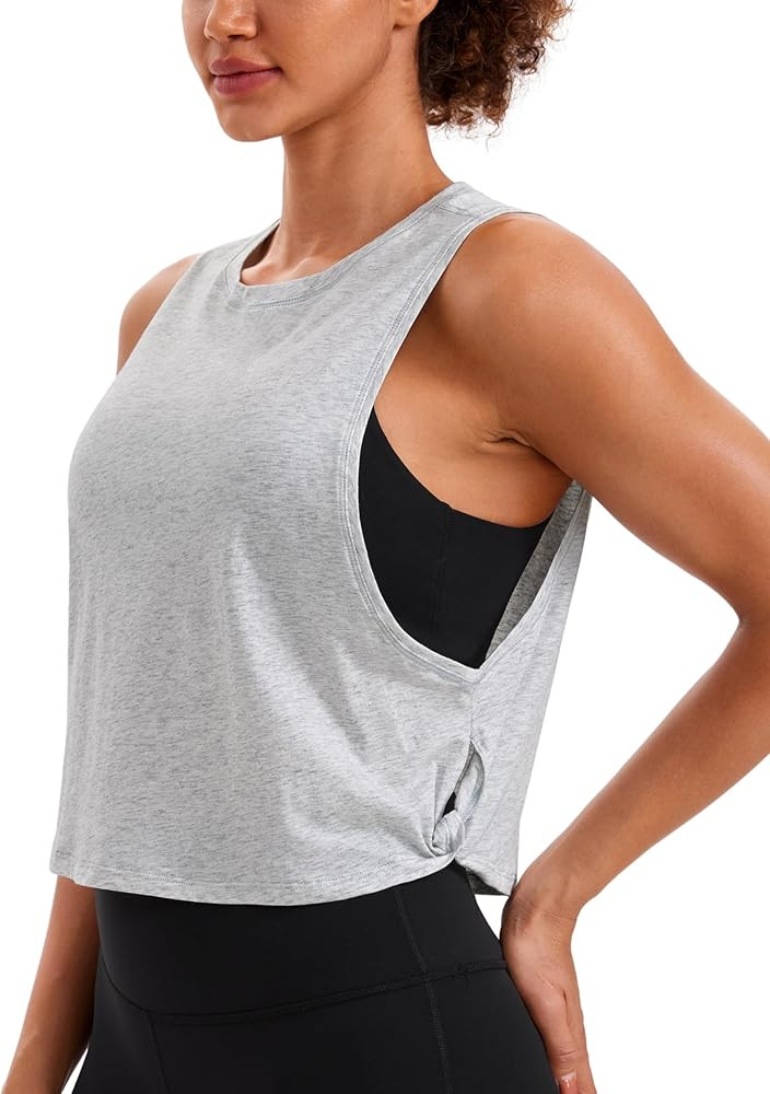CRZ YOGA Pima Cotton Cropped Workout Tank Tops for Women - Sleeveless Sports Athletic Yoga Runnin... | Amazon (US)