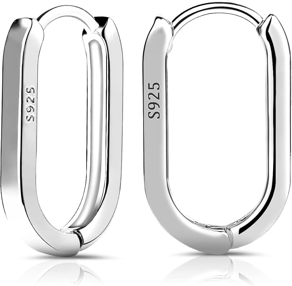 S925 Sterling Silver Hoop Earrings, 2pcs Small Oval Hoop Earrings for Women U-shaped S925 Minimal... | Amazon (US)