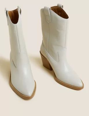 Leather Western Block Heel Ankle Boots | Marks & Spencer (UK)