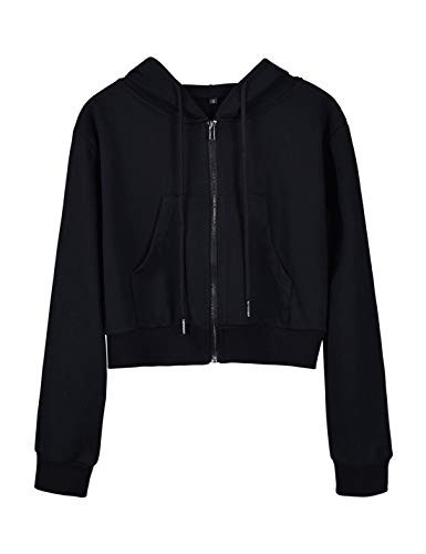 Yimoon Zip Up Hoodie Women Cropped Sweatshirts Crop Workout Jackets Black | Amazon (US)