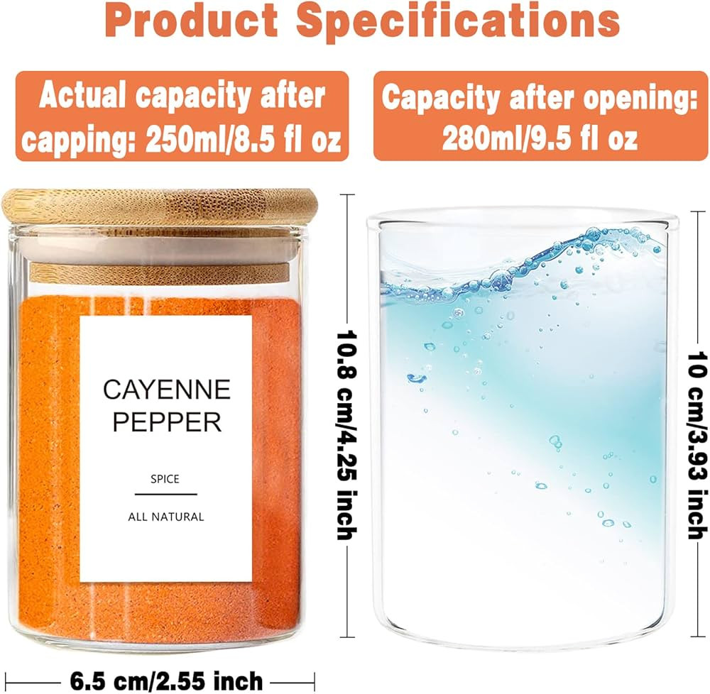 12 Pcs Glass Spice Jars with Bamboo Airtight Lids and 191 Labels - 8.5oz Small Food Storage Conta... | Amazon (US)