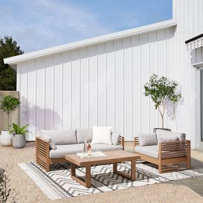 Santa Fe Slatted Outdoor Sofa (75"), Lounge Chair & Portside Coffee Table Set | West Elm (US)