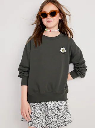 Slouchy Crew Neck Graphic Sweatshirt for Girls | Old Navy (US)