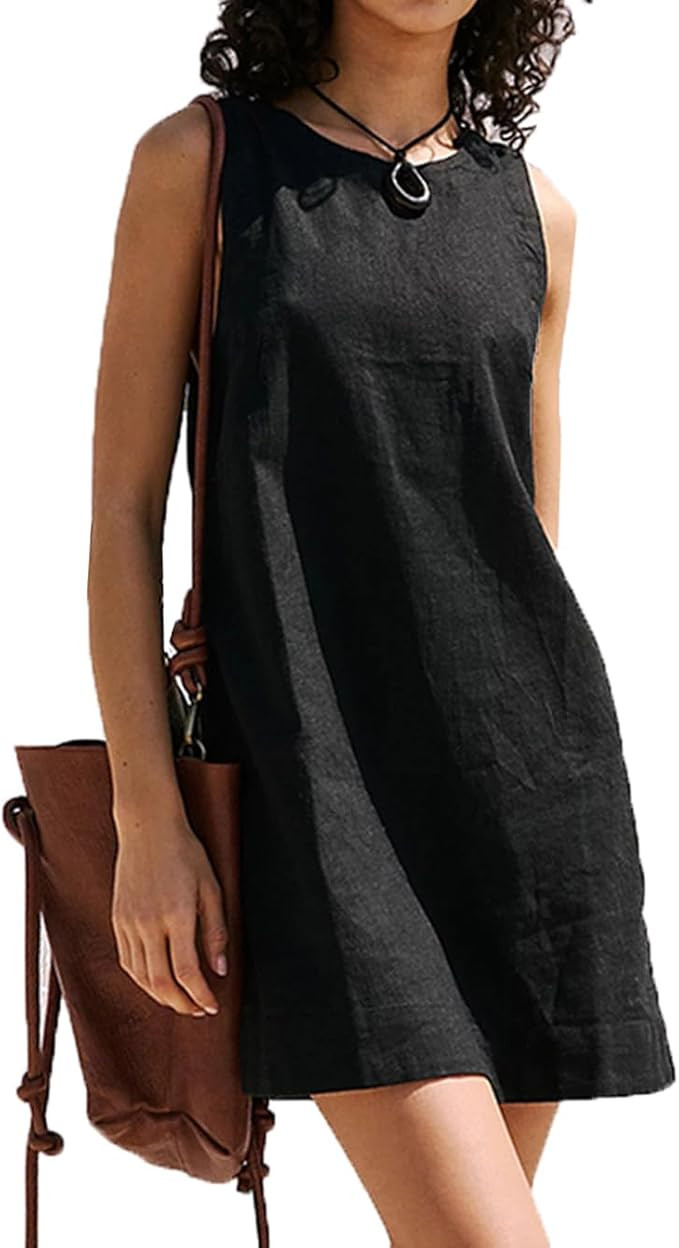 cffvdiz Women's Sexy Backless Mini Denim Dresses Summer Sleeveless Loose Denim Jean Dress | Amazon (US)