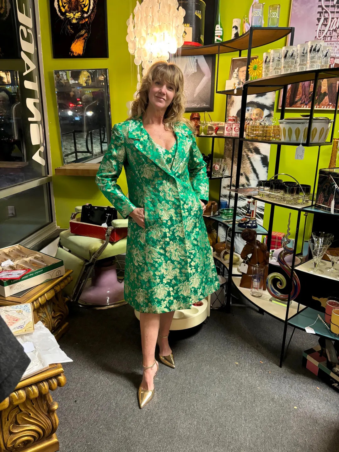 Vintage 1960s Green and Gold Silk Brocade Coat and Dress Set by Lee Claire New York | Etsy (Global)