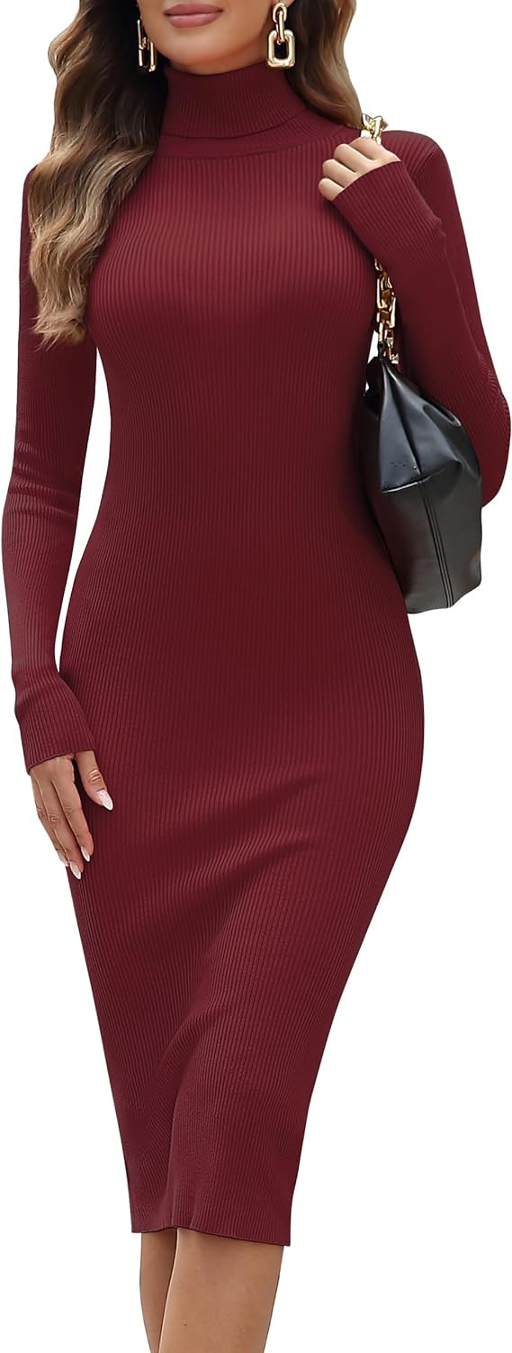 ninovino Women's Turtleneck Ribbed Knit Long Sleeve Slim Fit Sweater Dress | Amazon (US)