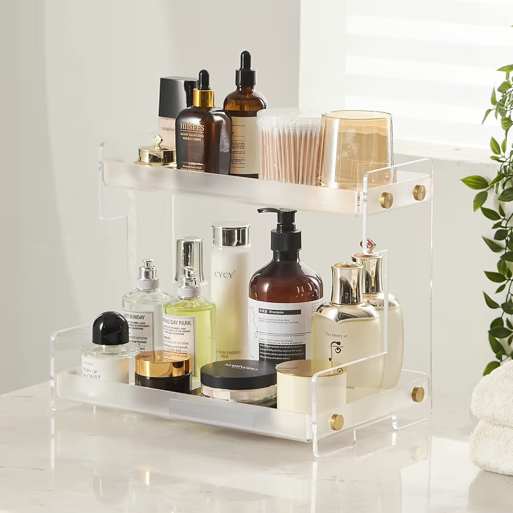 FFK Bathroom Organizer Countertop,2 Tier Bathroom Counter Organizer Kitchen Spice Rack Cosmetic O... | Amazon (US)