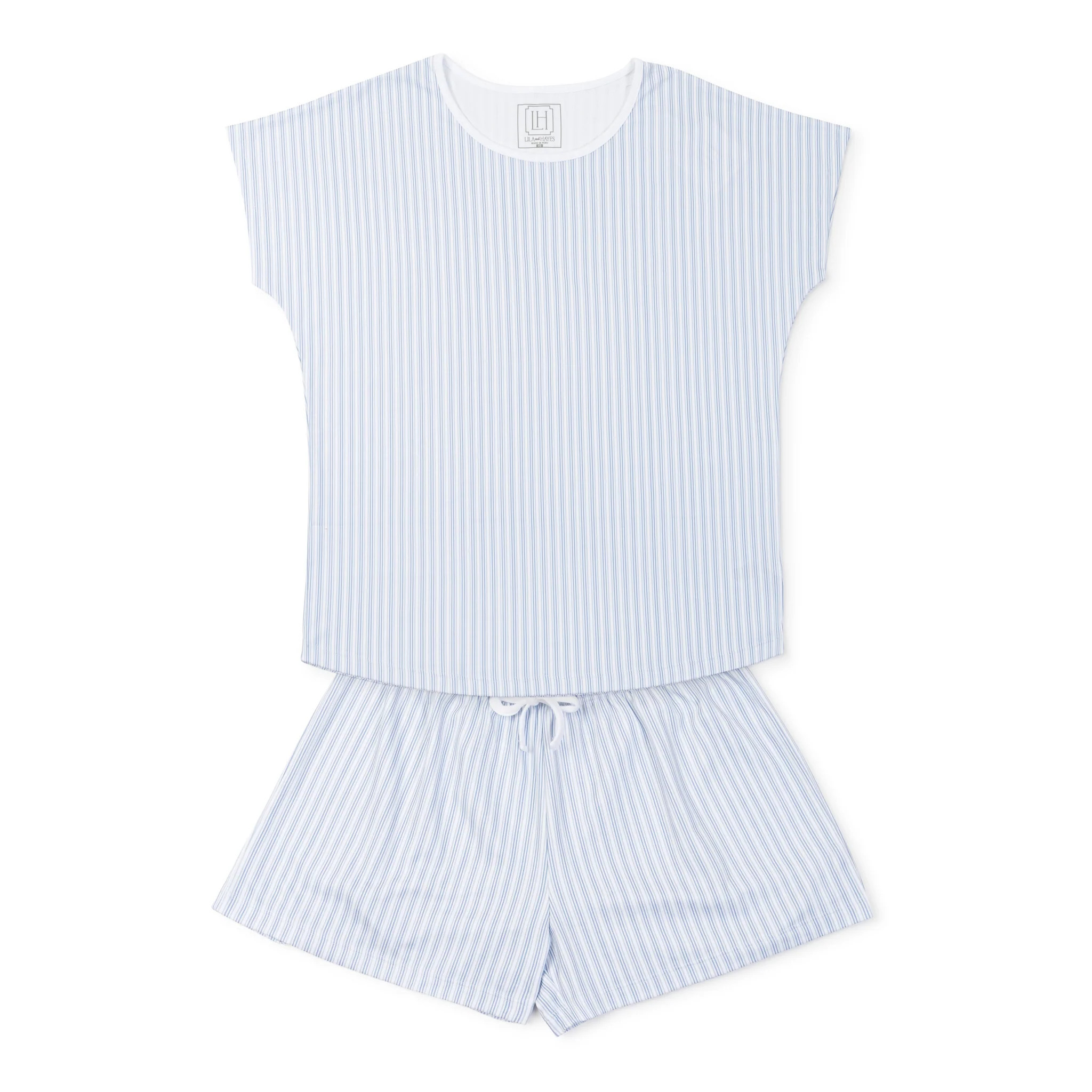 Riley Women's Pajama Short Set - Stripes in Blue | Lila and Hayes