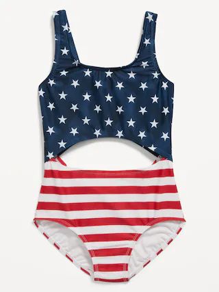 Matching Printed Cutout One-Piece Swimsuit for Girls | Old Navy (US)