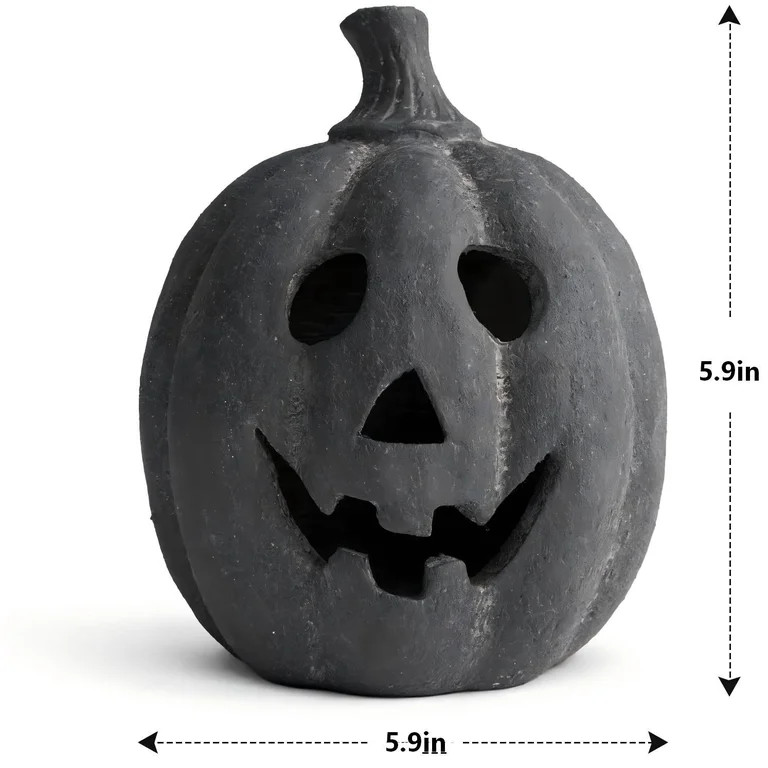 Halloween Decorations - Fall Decor - 5.9"H Black Handmade Resin Jack O Lantern Flameless Candle P... | Walmart (US)